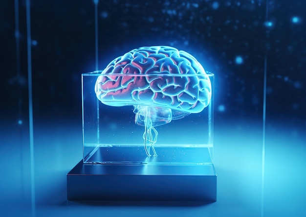 Illustration of hologram human intelligence brain Generative AI