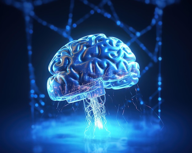 Illustration of hologram human intelligence brain Generative AI