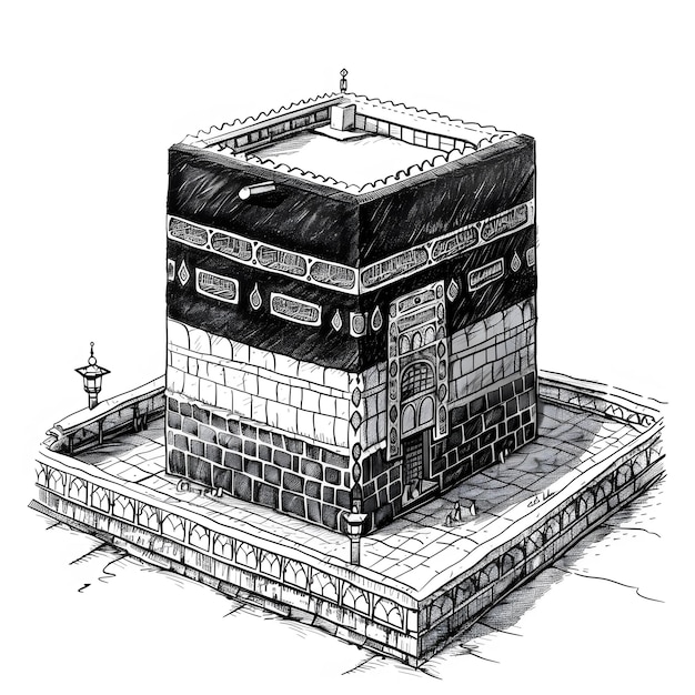 Illustration of Holy kaaba in mecca saudi arabia greeting card with mosque