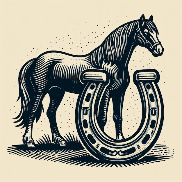 Photo illustration of horse and horseshoe vintage style