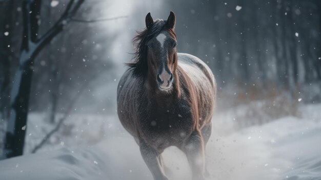 Illustration of a horse relaxing in the wild with other animals in the forest wildlife