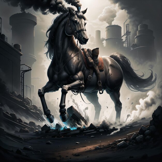 illustration of a horse with coal smoke