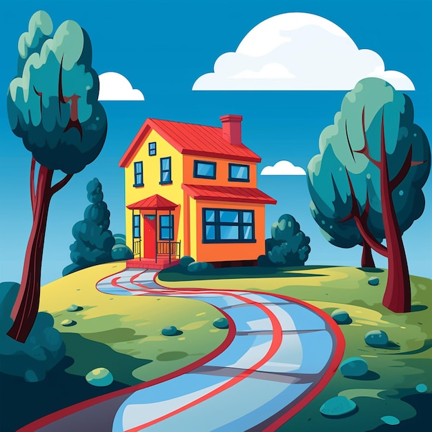 Foto illustrazione di una casa su una collina con una strada tortuosa ai generativa