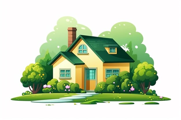 illustration of a house in the middle of a green field generative ai