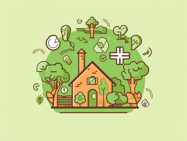 illustration of a house surrounded by trees and a clock generative ai