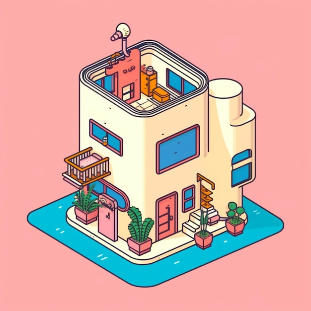 Illustration of a house with a balcony and a balcony generative ai