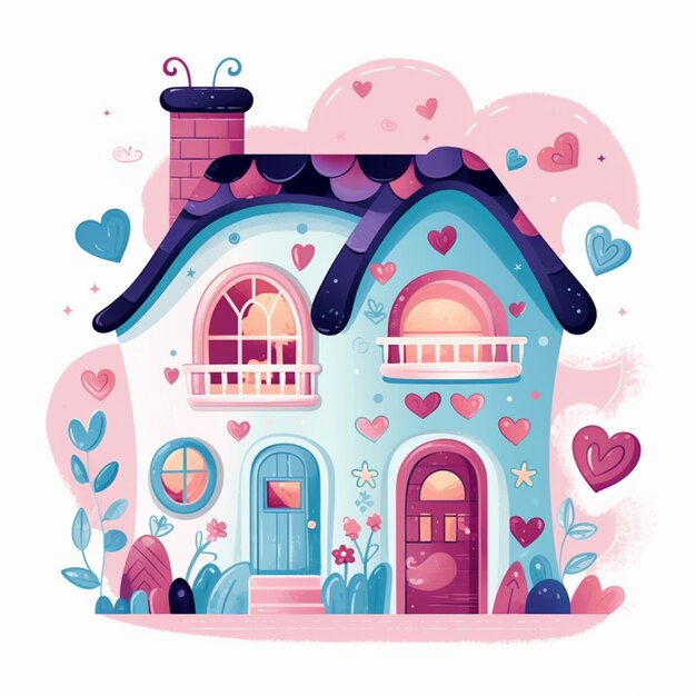 Photo illustration of a house with a roof and a balcony with hearts generative ai