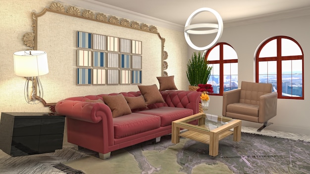 Illustration of hovering furniture in living room