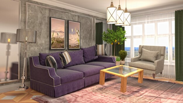 Illustration of hovering furniture in living room