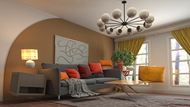 Illustration of hovering furniture in living room