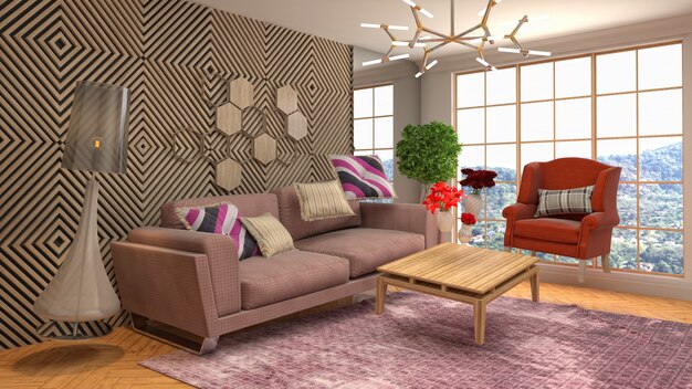 Illustration of hovering furniture in living room