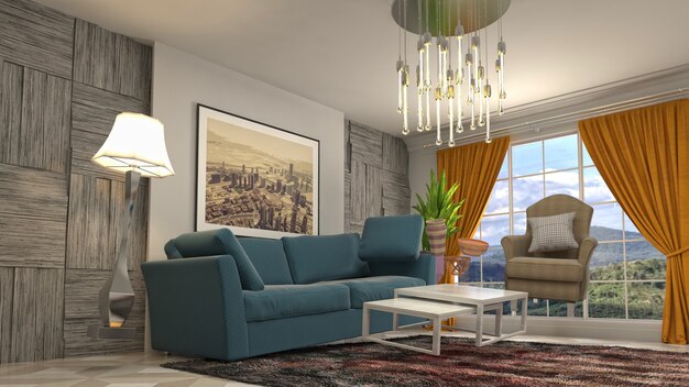 Illustration of hovering furniture in living room