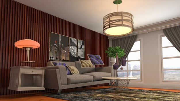 Illustration of hovering furniture in living room