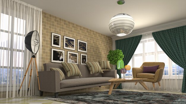 Illustration of hovering furniture in living room