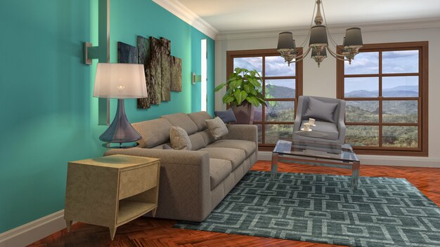 Illustration of hovering furniture in living room