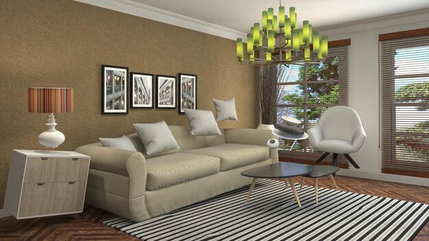 Illustration of hovering furniture in living room