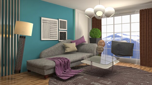 Illustration of hovering furniture in living room