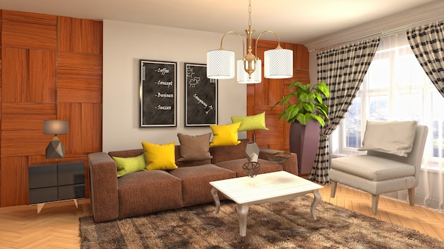 Illustration of hovering furniture in living room