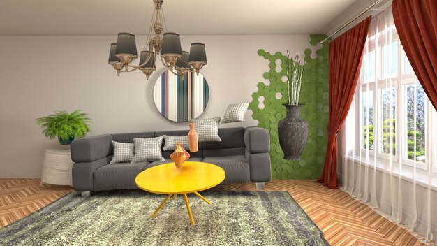 Illustration of hovering furniture in living room