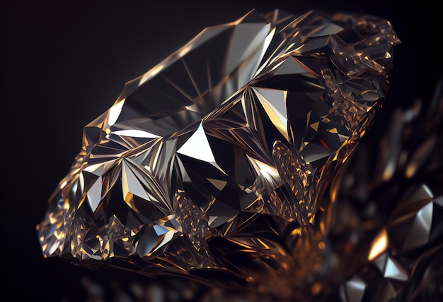 Illustration of huge bright diamond close up on dark background AI