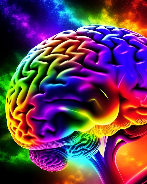 Иллюстрация человеческого мозга в нескольких цветах