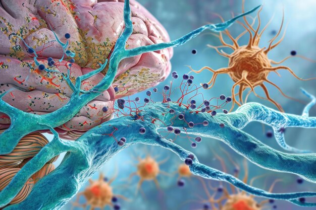 Illustration of the human brain and neurons