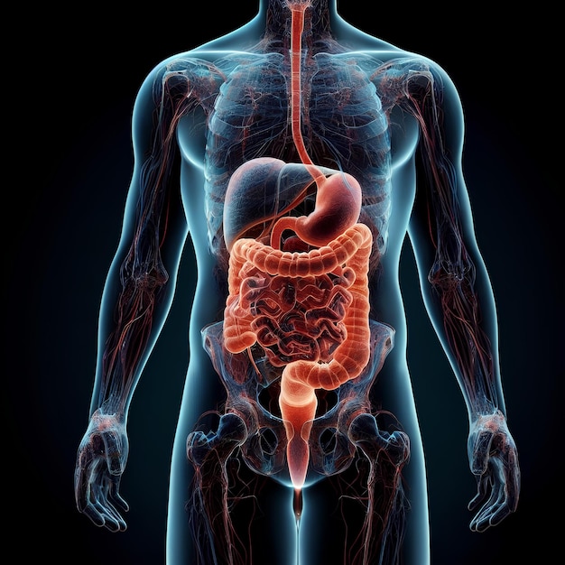 Illustration of the Human Digestive System for Gastroenterology Medical Presentations