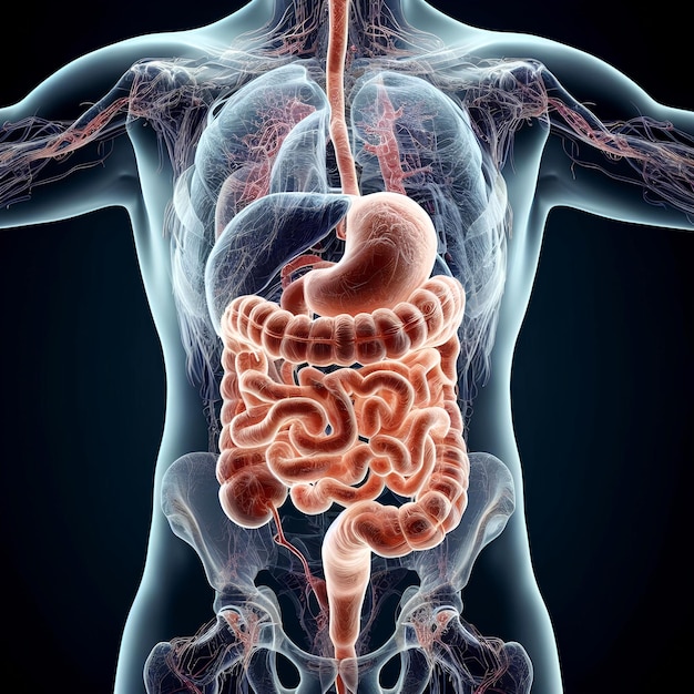 Illustration of the Human Digestive System for Gastroenterology Medical Presentations