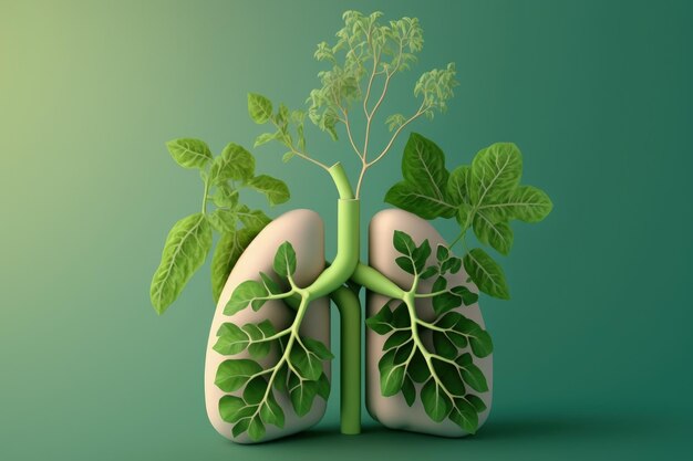 Illustration of human lung and plant health and environment care concept Generative AI