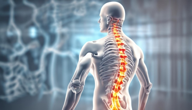 Illustration of human spine with highlighted vertebrae