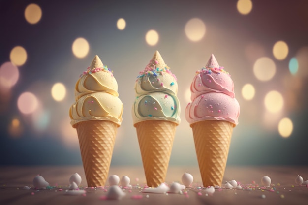 Illustration of ice cream on pastel background Generative AI