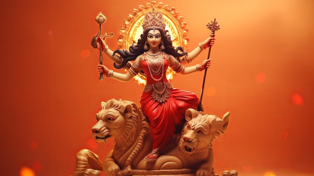 Photo illustration of idol statue of goddess maa durga happy navratri