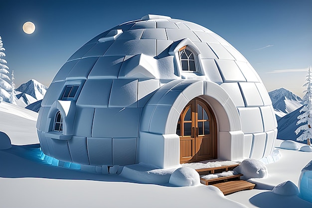 Foto illustrazione dell'igloo in montagna invernale