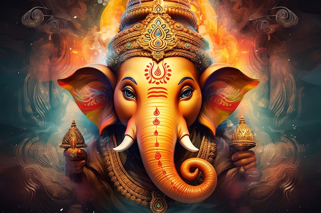 illustration of illustration for Ganesha face in poster color use