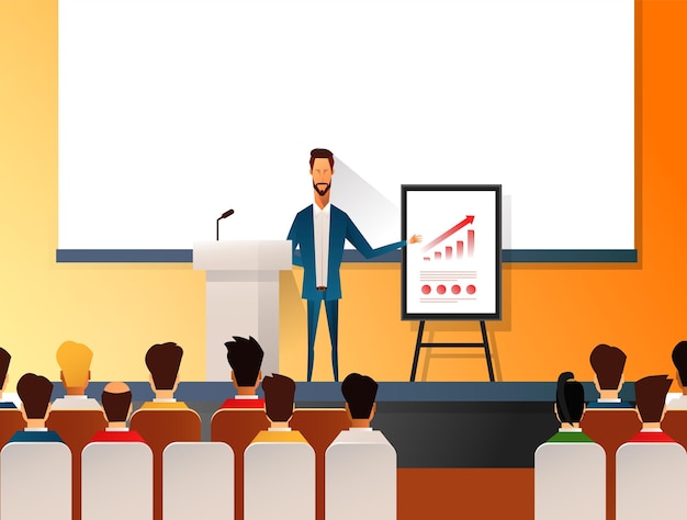 Illustration image of businessman giving speech to colleagues