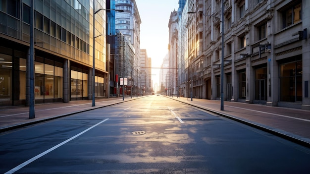 Illustration image of classical architecture and urban roads empty road in the city