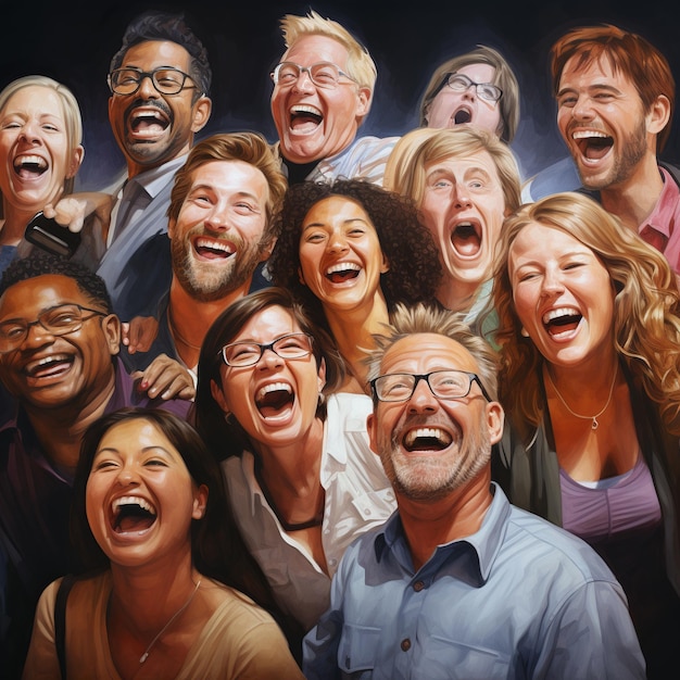 Photo illustration of an image full of faces of different peoplelaughing