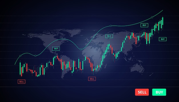 写真 仮想ホログラム価格グラフとインジケーター、赤と緑のローソク足チャート株取引のイラスト画像。株式コンセプトへの投資。
