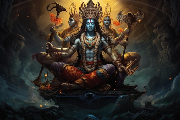 Photo illustration of an image of shiva and vishnu in modern timesenhance