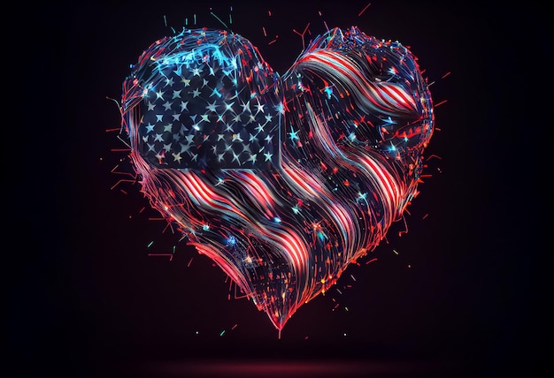 Illustration of independence day background with bursting fireworks and america flag AI