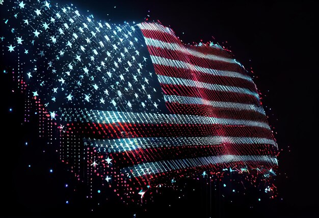 Illustration of independence day background with bursting fireworks and america flag AI