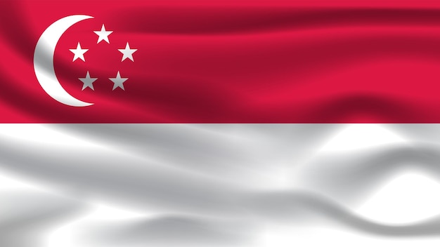 illustration independence nation symbol icon realistic waving flag 3d colorful country of singapore