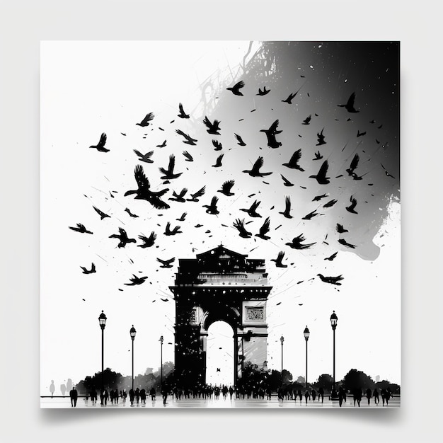 illustration of India gate in New Delhi on abstract flag tricolor background AI Generated