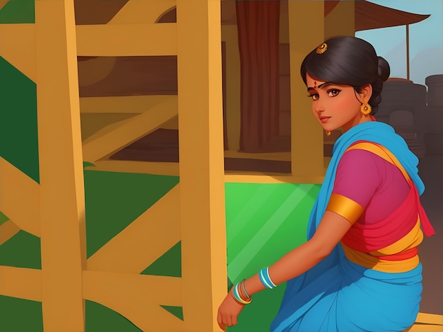 illustration of an India woman weaver