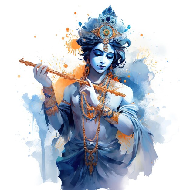 Illustration of Indian God feather flute or bansuri Ai Generated