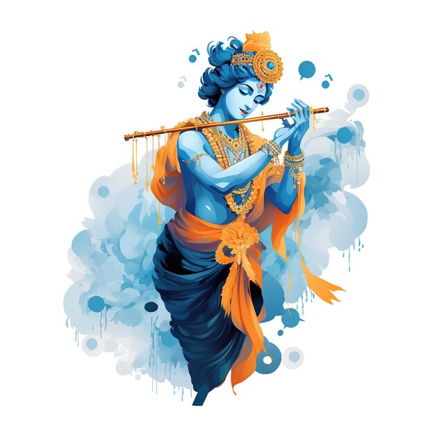 Illustration of Indian God feather flute or bansuri Ai Generated