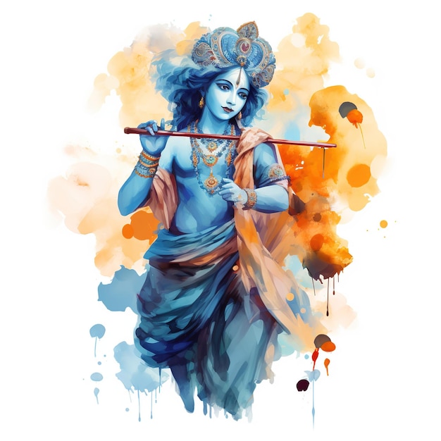 Illustration of Indian God feather flute or bansuri Ai Generated