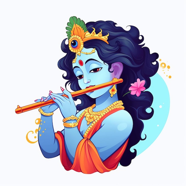 Illustration of Indian God feather flute or bansuri Ai Generated