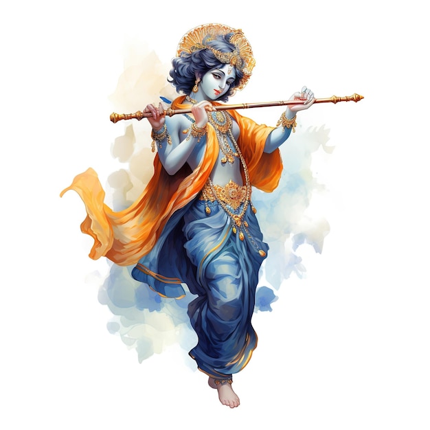 Иллюстрация перьевой флейты индийского бога или бансури Ай Сгенерирована