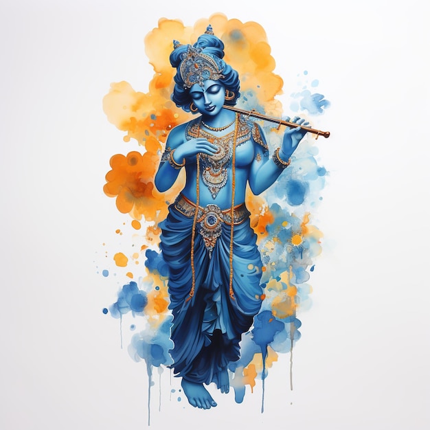 Illustration of Indian God feather flute or bansuri Ai Generated